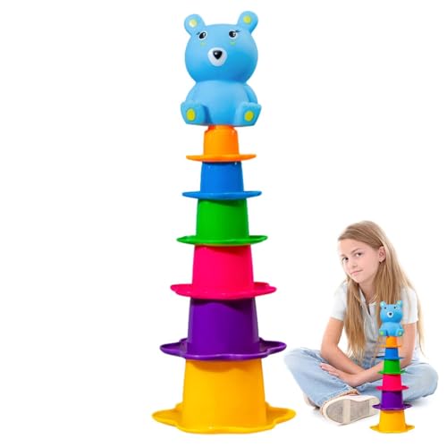 Buerfu Regenbogenstapelbecher, Babybadspielzeug, Kleinkindnistbecher für Bath, Tragen Sie resistente Babyspiel-Stapelspielzeug für Kinder im Alter von 0 bis 2 Jahren von Buerfu