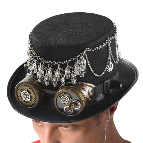 Buerfu Steampunk-Hut für Herren – Halloween-Kostümkappe | Damen und Herren, Steampunk-Hüte mit abnehmbarer Brille, Halloween-Kostümhüte für Erwachsene von Buerfu