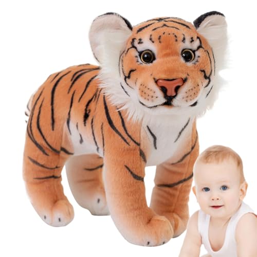 Buerfu Tiger-Plüschtier,Tiger-Plüschtier, Tiger-Plüschspielzeug, weiches, süßes Stofftier, Wildes Dekokissen mit Zootier-Stoffpuppe für Sofa und Wohnzimmer von Buerfu