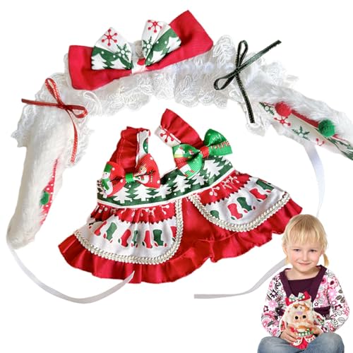 Buerfu Weihnachtspuppenkleidung,Weihnachtspuppenkleidung | Plüschpuppe süßer Rock mit Hasenohr-Kopfbedeckung - Rote Weihnachtsoutfits Puppenkleidungs-Zubehör-Set für Freunde und Familie von Buerfu