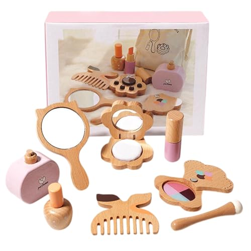 Holzschminke Spielset, Holzspielzeug Kinder Schminkkoffer Für Mädchen,Wood Kinderschminke Spielzeug Inkl. Make-up, Spiegel, Parfüm Für Ab 2 3 4 Jahre Mädchen von Buerfu