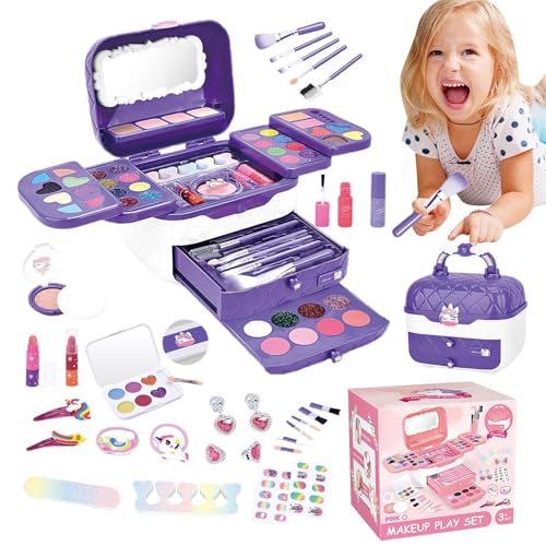 Kinderschminke Schminkkoffer Mädchen Schminke Spielzeug, 72 Teile Waschbar Schminke Kinder Make Up Set Mädchen Spielzeug,Geburtstags Geschenke Für Alter 3 4 5 6 7 8 9 10 11 12 Jahre Alt von Buerfu