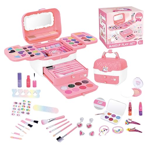 Kinderschminke Schminkkoffer Mädchen Schminke Spielzeug, 72 Teile Waschbar Schminke Kinder Make Up Set Mädchen Spielzeug,Geburtstags Geschenke Für Alter 3 4 5 6 7 8 9 10 11 12 Jahre Alt von Buerfu