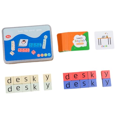 Bueyrfrq Buchstabierspiel für Kinder, Englisch-Kartenspiel für Kinder, Rotierende Bausteine, Requisiten von Bueyrfrq