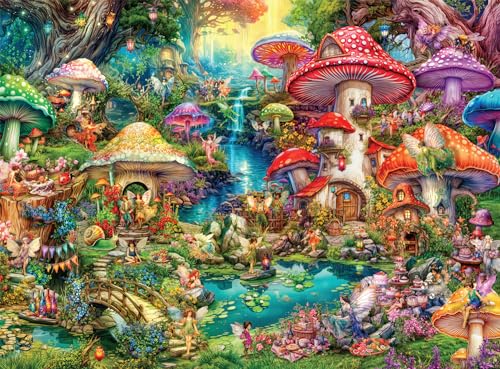 Buffalo Games - Aimee Stewart - Merry Mushroom Village Picnic - 1000-teiliges Puzzle für Erwachsene, herausforderndes Puzzle, perfekt für Spieleabende - Fertige Größe 26,75 x 19,75 cm von Buffalo Games