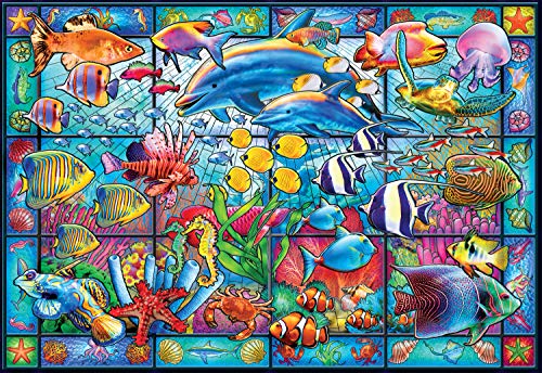 Buffalo Games - Buntglas-Aquarium – 2000-teiliges Puzzle, weiß für Erwachsene, herausforderndes Puzzle, perfekt für Spieleabende – 2000 Teile fertige Größe ist 38,50 x 26,50 cm von Buffalo Games