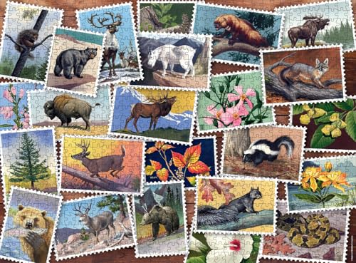 Buffalo Games - National Wildlife Foundation - Stempel-Collage - 1000-teiliges Puzzle für Erwachsene herausforderndes Puzzle perfekt für Spieleabende - Fertige Puzzle-Größe ist 26,75 x 19,75 cm von Buffalo Games