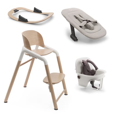 bugaboo Hochstuhl Giraffe Basis Neutral Wood/White mit Wippengestell, Neugeborenenset und Babyset Giraffe von Bugaboo