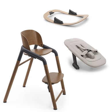 bugaboo Hochstuhl Giraffe Basis Warm Wood/Grey mit Wippengestell und Neugeborenenset Giraffe Polar White von Bugaboo