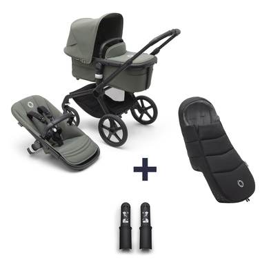 bugaboo Kinderwagen Fox 5 mit Liegewanne und Sitz Black/Forest Green inklusive gratis Fußsack und Höhenadapter von Bugaboo