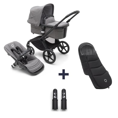 bugaboo Kinderwagen Fox 5 mit Liegewanne und Sitz Black/Grey Melange inklusive gratis Fußsack und Höhenadapter von Bugaboo