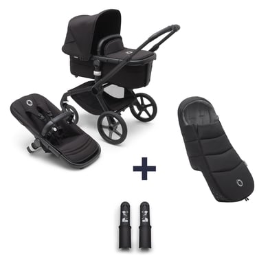 bugaboo Kinderwagen Fox 5 mit Liegewanne und Sitz Black/Midnight Black inklusive gratis Fußsack und Höhenadapter von Bugaboo