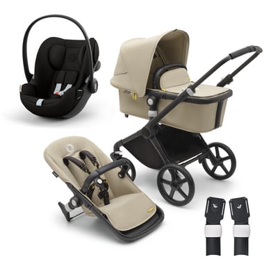 bugaboo Kinderwagen Fox Cub mit Liegeaufsatz und Sitz Black/Desert Beige inkl. cybex GOLD Babyschale Cloud G i-Size Magic Black und Adapter von Bugaboo