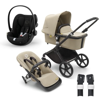 bugaboo Kinderwagen Fox Cub mit Liegeaufsatz und Sitz Black/Desert Beige inkl. cybex GOLD Babyschale Cloud G i-Size Moon Black und Adapter von Bugaboo