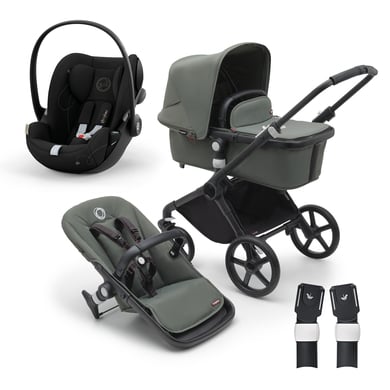 bugaboo Kinderwagen Fox Cub mit Liegeaufsatz und Sitz Black/Forest Green inkl. cybex GOLD Babyschale Cloud G i-Size Moon Black und Adapter von Bugaboo