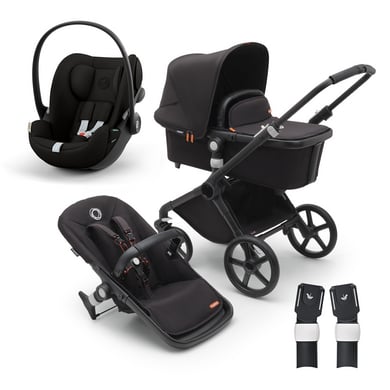 bugaboo Kinderwagen Fox Cub mit Liegeaufsatz und Sitz Black/Midnight Black inkl. cybex GOLD Babyschale Cloud G i-Size Magic Black und Adapter von Bugaboo