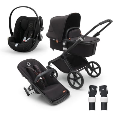 bugaboo Kinderwagen Fox Cub mit Liegeaufsatz und Sitz Black/Midnight Black inkl. cybex GOLD Babyschale Cloud G i-Size Moon Black und Adapter von Bugaboo