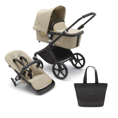 bugaboo Kinderwagen Set Fox Cub mit Liegeaufsatz und Sitz Black/Desert Beige inklusive Wickeltasche von Bugaboo