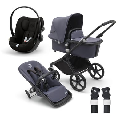 bugaboo Kinderwagen mit Liegeaufsatz und Sitz Black/Stormy Blue inkl. cybex GOLD Babyschale Cloud G i-Size Magic Black und Adapter von Bugaboo