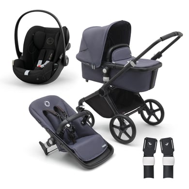 bugaboo Kinderwagen mit Liegeaufsatz und Sitz Black/Stormy Blue inkl. cybex GOLD Babyschale Cloud G i-Size Moon Black und Adapter von Bugaboo