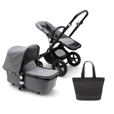 bugaboo Kombikinderwagen Cameleon 3 Plus Complete Black/Grey Melange inklusive Wickeltasche Black von Bugaboo