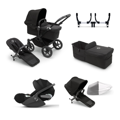 bugaboo Kombikinderwagen Donkey 5 Mono Complete Black inkl. Erweiterungsset und Liegewannenbezug Donkey 5 Complete, Donkey Twin Adapter und cybex PLATINUM Babyschale Cloud T I-Size Black von Bugaboo