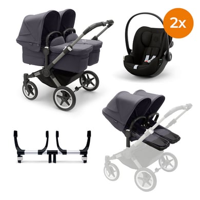 bugaboo Zwillingswagen Donkey 5 Twin Complete Graphite Stormy Blue inklusive cybex GOLD Cloud G i-Size Magic Black von Bugaboo