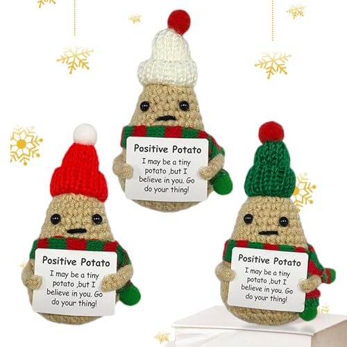 3Stück Handgemachte Gehäkelte Positive Kartoffel, Süße Weihnachtsmannmütze, Gestrickte Kartoffel,Lustige M-ini-Strickpuppen Aus Gemüse Zur Ermutigung Und Unterstützung, Emotionales Unterstützungsgesch von Buhjnmik