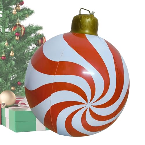 Buhjnmik Aufblasbarer Weihnachtsball,Aufblasbare Weihnachtskugeln - 23,6 Zoll großer aufblasbarer PVC-Ball mit Bonbonmuster - Außendekorationen, Baumschmuck, Gartendekorationen für den Feiertagshof von Buhjnmik