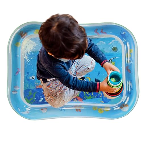 Buhjnmik Baby-Wassermatte, sensorische Wassermatte - Meeres-Themen-PVC-Wasserspielmatte mit Fisch - Große wassergefüllte Krabbelmatte für Kinder, interaktive, Dicke Wasser-Sensorunterlage für von Buhjnmik