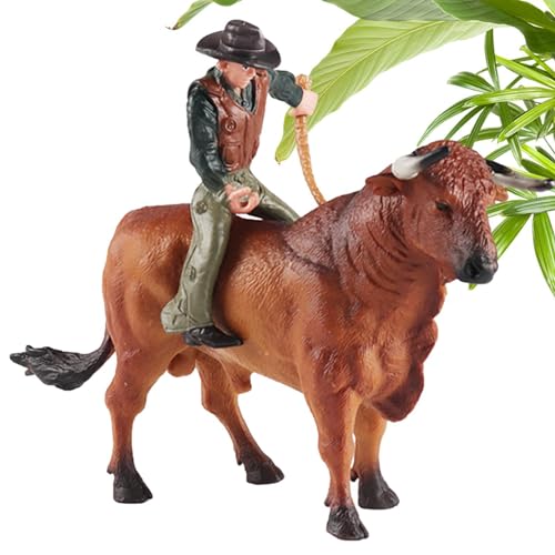 Buhjnmik Cowboy-Reitbull-Figur - Simulierte spanische Stierkämpfer-Rinderfiguren,Rodeoes Cowboy-Rinderfigur, Spielzeug für Kinder im Alter von 3–5 und 6–12 Jahren, Geburtstag von Buhjnmik