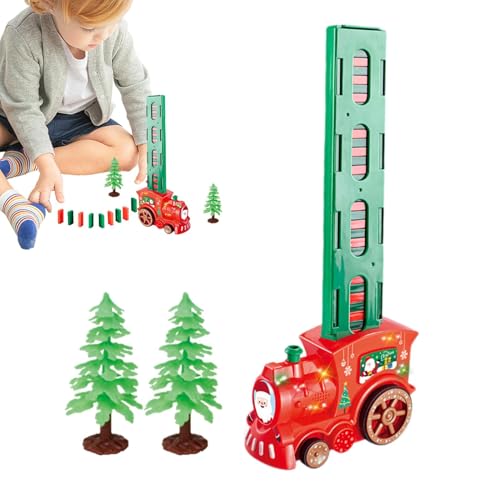 Buhjnmik Domino-Zug-Blöcke-Set, Domino-Zug-Bausteine ​​ - Automatisches Legen von Domino-Blöcken für den Kinderzug,und Musik Weihnachts-Dominoblöcke für Kinder von Buhjnmik