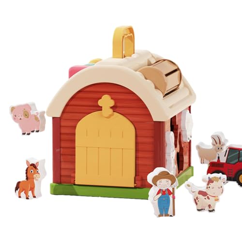 Buhjnmik Farm Animals Big Barn Toys, Bauernhof-Spielset für Mädchen,Bausteine-Form-passendes Spielzeug - Pädagogisches Lernspielzeug, Bauernhof-Spielset mit Tierfiguren, Bauernhof-Spielzeugset für und von Buhjnmik