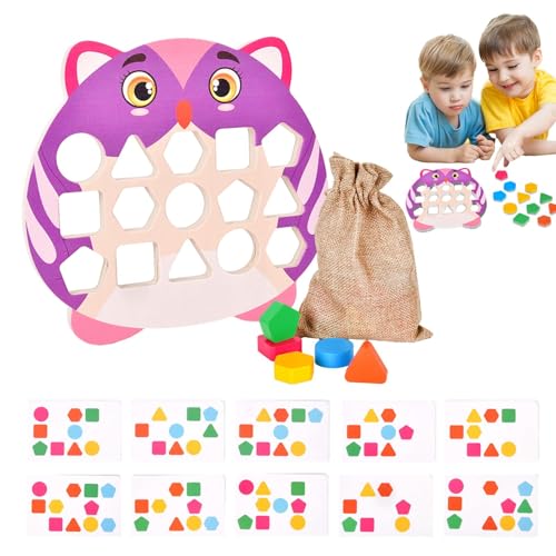 Buhjnmik Form-Matching-Puzzle, Form-Matching-Spiel Farbe | Farbsensortafel aus Holz | Vorschul-Puzzlespiel mit Karten, 2-Spieler-Denkaufgabe für Kinder ab 3 Jahren von Buhjnmik