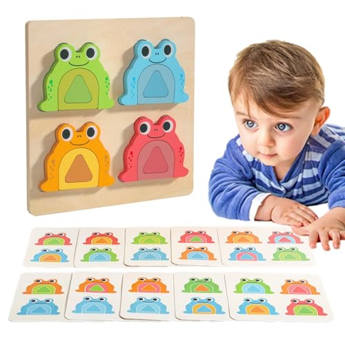 Buhjnmik Frosch-Puzzles, Tierpuzzle aus Holz,Lernpuzzles mit 20 doppelseitigen Karten | Passende Spielzeuge mit Farberkennung, Frosch-Puzzles für und Mädchen von Buhjnmik