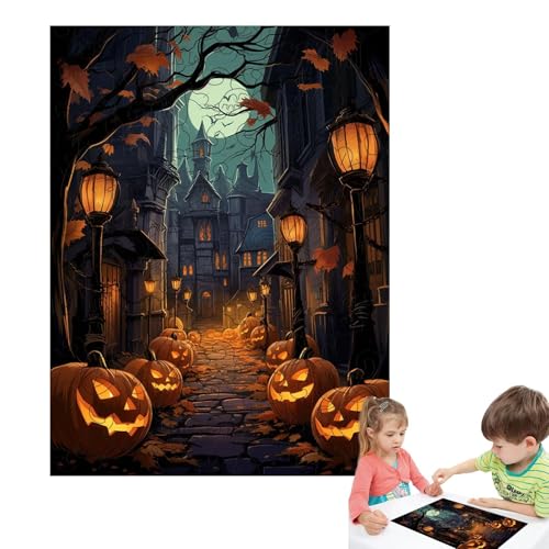 Buhjnmik Halloween-Puzzles,Halloween-Puzzle, Spukhaus-Puzzle, Feiertagsrätsel, 3D-Spukhaus-Puzzles zum Thema, Fledermaus, Grab für und Mädchen von Buhjnmik