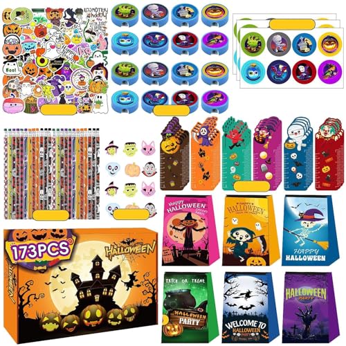 Buhjnmik Halloween-Spielzeug-Sortiment für Kinder, Halloween-Partygeschenke für Kinder | 173-teiliges Halloween-Spielzeugsortiment für Kinder, und Mädchen - Halloween-Leckereien, keine Süßigkeiten, von Buhjnmik