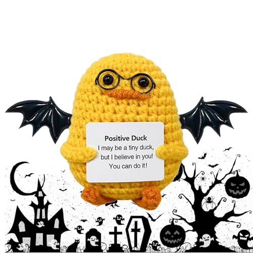 Buhjnmik Halloween häkeln emotionale Unterstützung, Häkelpuppe mit positiver Karte - Gestrickte Puppen mit positiver Karte - Lustige süße handgemachte Cheer Up Neuheit positive Häkelfigur für Freunde, von Buhjnmik