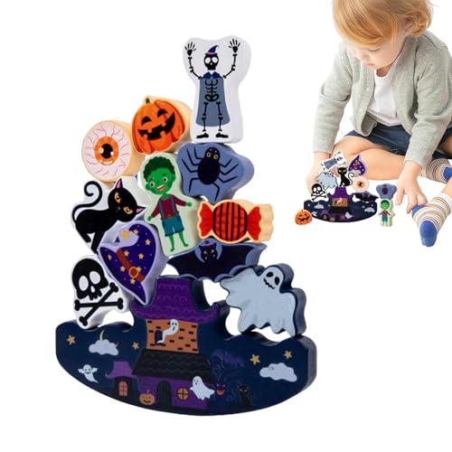 Buhjnmik Holz-Stapelspielzeug für Kinder, Balance-Spielzeug-Stapelspiel, Hölzernes Halloween-Weihnachts-Balance-Spielzeug, Wasserbasiertes Malspielzeug zum Erlernen der Feinmotorik für draußen, zu von Buhjnmik