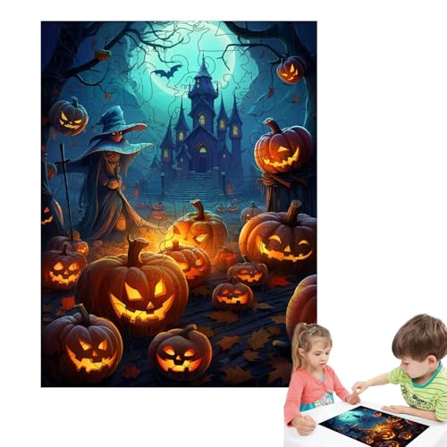 Buhjnmik Horror-Puzzles für Erwachsene Halloween,Halloween-Albtraum-Puzzle - Anspruchsvolles Puzzle für Spieleabende,Feiertagsrätsel, 3D-Spukhaus-Puzzles zum Thema, Fledermaus, Grab für und Mädchen von Buhjnmik