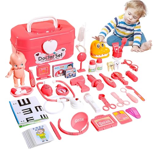 Buhjnmik Kinderarzt-Spielset, Arztspielzeugset für Kinder,52-teiliges Rollenspielspielzeug | Pretend Play Dress Up Doctor Set, Rollenspielspielzeug mit Spielzeugstethoskop und Puppe, von Buhjnmik