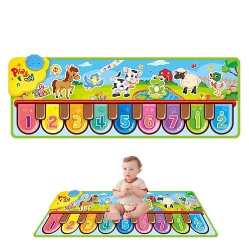 Buhjnmik Klaviermatte für Kinder, Klaviertastaturmatte - 33 x 11 Zoll Bodentastaturmatte - Kinder-Touch-Tanzmatte, Tiergeräusche, verstellbare Lautstärke, rutschfest, für Kinder von Buhjnmik