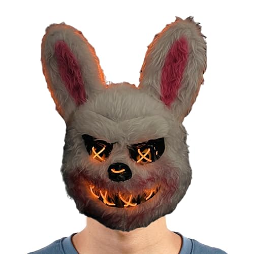 Buhjnmik Leuchtende Tier-Gesichtsabdeckung, Halloween-Hasen-Maske, lustige Gesichtsabdeckung, verstellbar, Halloween, Party, Cosplay, Gesichtsbedeckung für Erwachsene von Buhjnmik