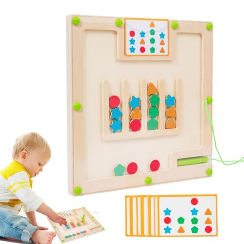 Buhjnmik Magnet-Farb- und Zähllabyrinth, Farb- und Zahlen-Magnettafel | 15 doppelseitige Karten mit magnetischem Farb- und Zähllabyrinth | Formpassendes Holzpuzzle-Lernbrett für Kinder, und Mädchen von Buhjnmik