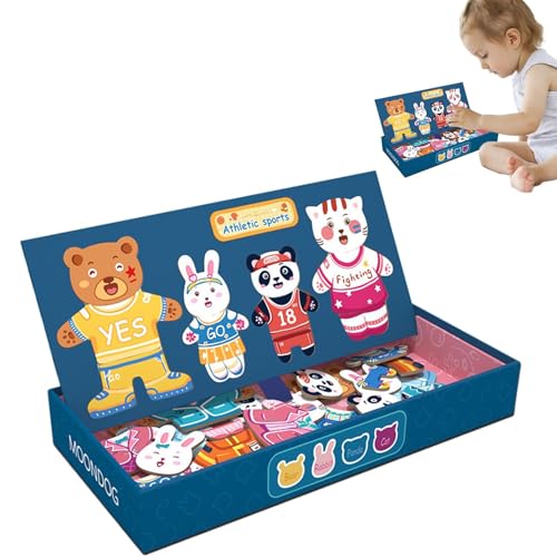 Buhjnmik Magnetische Anziehpuzzles, Passende -Spielzeuge zum Anziehen, Niedliches Spielset für Zuhause, Kindergarten, Holzpuzzle-Set für und Mädchen von Buhjnmik