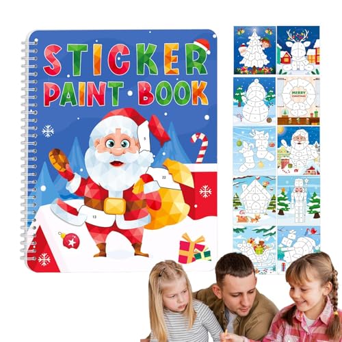 Buhjnmik Malen nach Sticker-Büchern, Sticker-Kunstbücher für Kinder | Aufkleber zum Thema Weihnachten und Zeichenspielzeug für Kinder,Feinmotorikspielzeug, Lernaktivitäten im Vorschulalter, von Buhjnmik