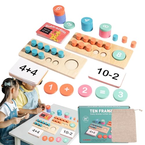 Buhjnmik Mathematik-Set mit zehn Rahmen aus Holz,Mathe-Set mit zehn Rahmen aus Holz | Zahlenzähl-Mathe-Spiel | Lernmaterialien zur mathematischen Manipulation für das Klassenzimmer von Vorschullehrern von Buhjnmik