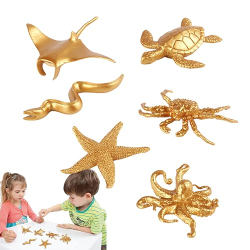 Buhjnmik Meerestierfiguren, Meerestierspielzeug - Goldenes Meeresmodell-Ornamentspielzeug | Miniatur-Meerestierfiguren, Modelldekoration, Meerestiere, Lernspielzeug für Kinder von Buhjnmik