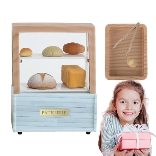 Buhjnmik Miniatur-Dessertschrank, Miniatur-Gebäckkoffer Puppenhaus, -Kuchenschrank im Maßstab 1:12 mit Lebensmittelminiatur | Puppenhaus-Miniaturladen-Bäckerei-Dessert-Schrank für Kinder ab 3 von Buhjnmik