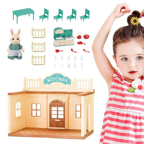 Buhjnmik Puppenhaus-Bausätze zum Bauen,Puppenhaus-Bausatz aus Holz - Fine Motor Toys Puppenhaus-Spielset | Holzbausatz mit Möbeln, Spielzeug für Kleinkinder, Miniatur-Puppenhaus-Set, Rollenspiel für von Buhjnmik